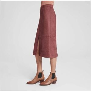 NWT Women's Faux Suede Midi A-Line Skirt - Burgundy Brown